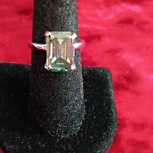 Wedding Ring with Emerald-Cut Green Brown 8ct Solitaire Diamond-  Jewelry